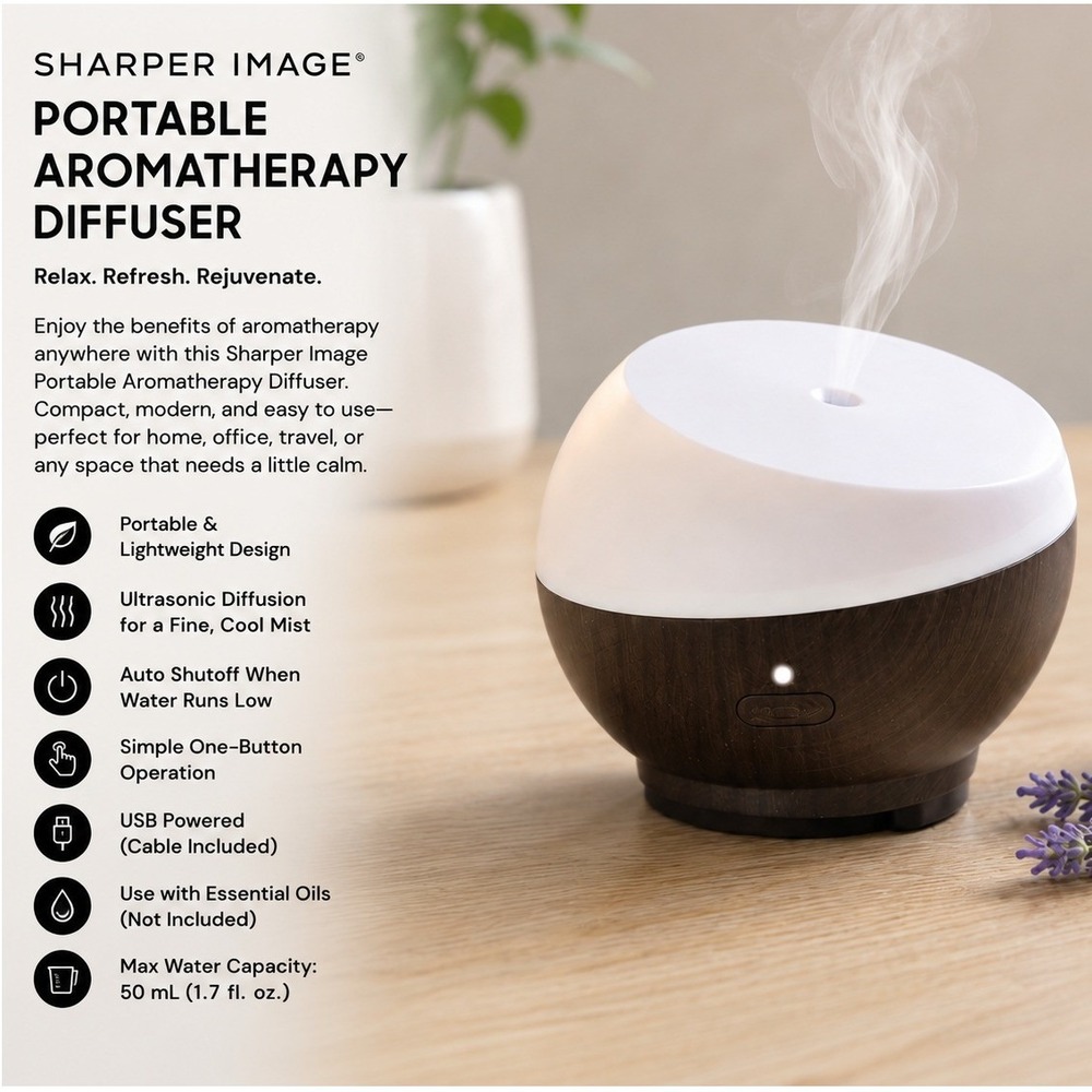 Sharper Image‎ Portable Aromatherapy Diffuser USB Essential Oil Diffuser 50ml